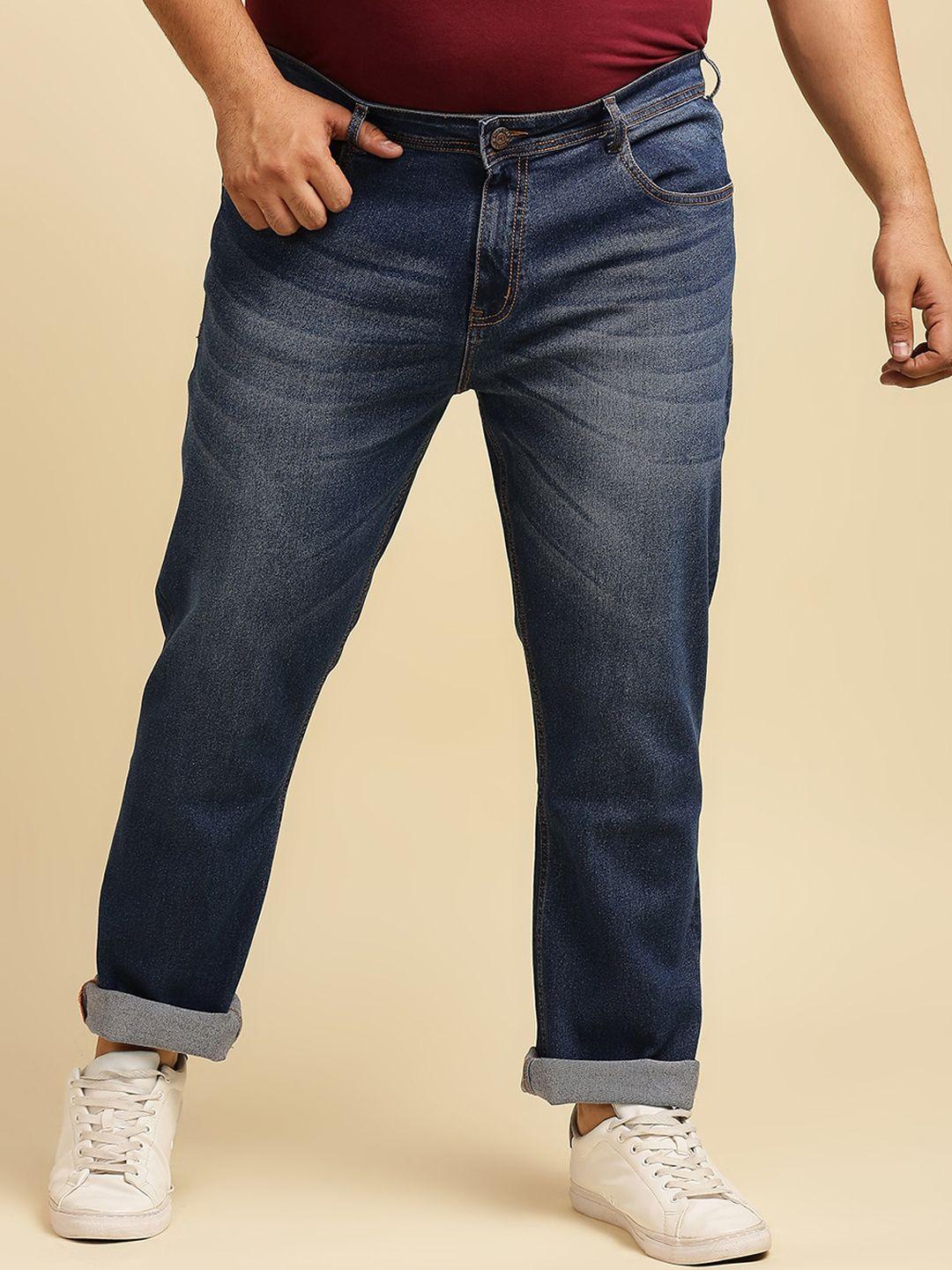 high star plus size men blue slim fit light fade jeans