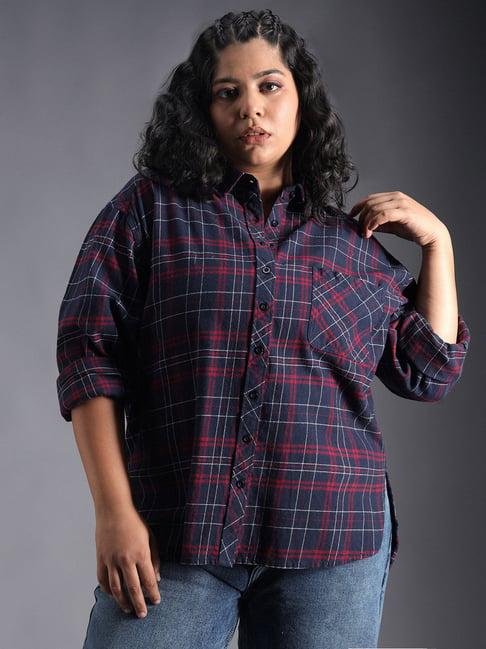 high star red & navy cotton checks oversized shirt