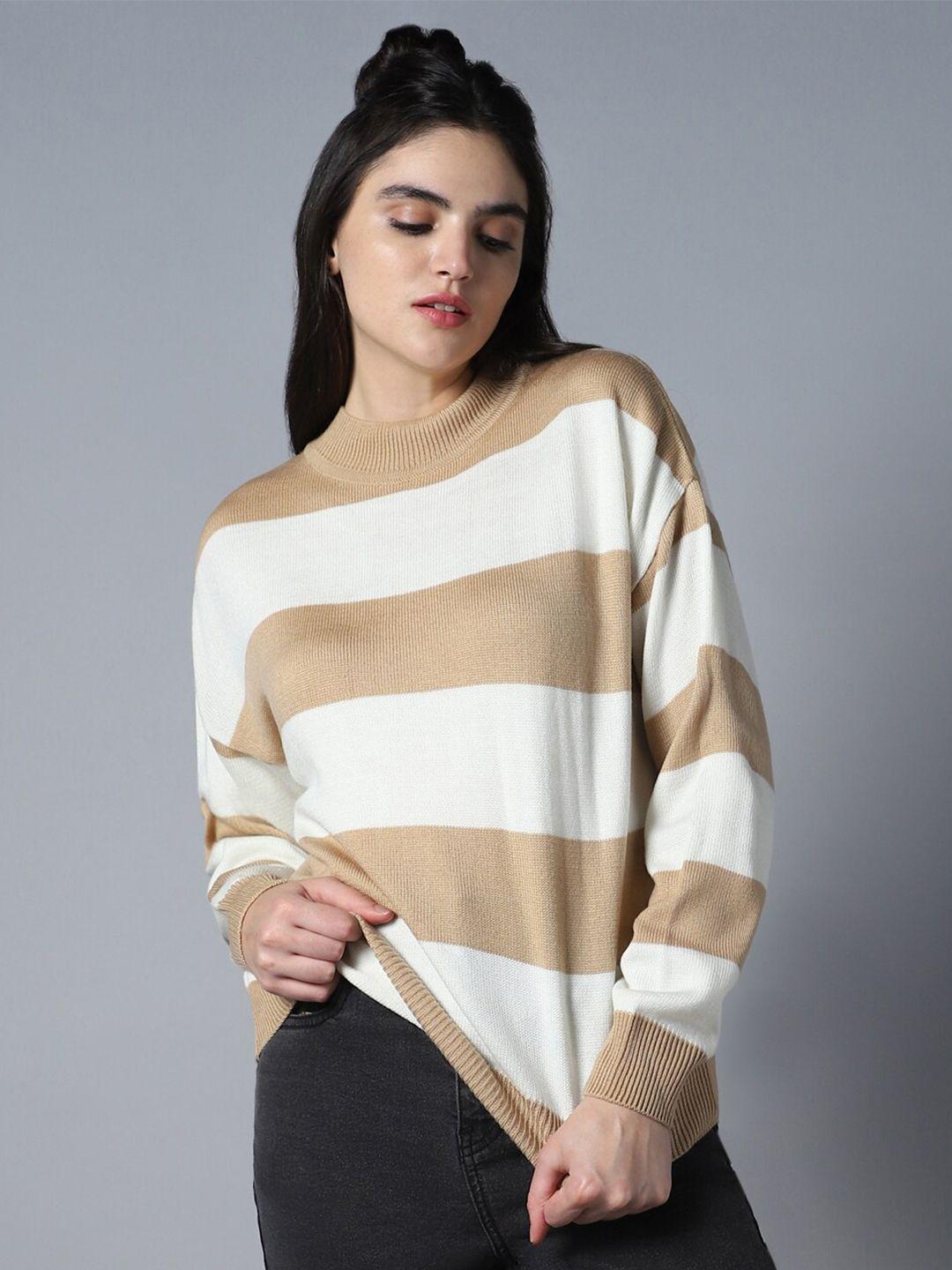 high star striped round neck long sleeve acrylic pullover sweaters