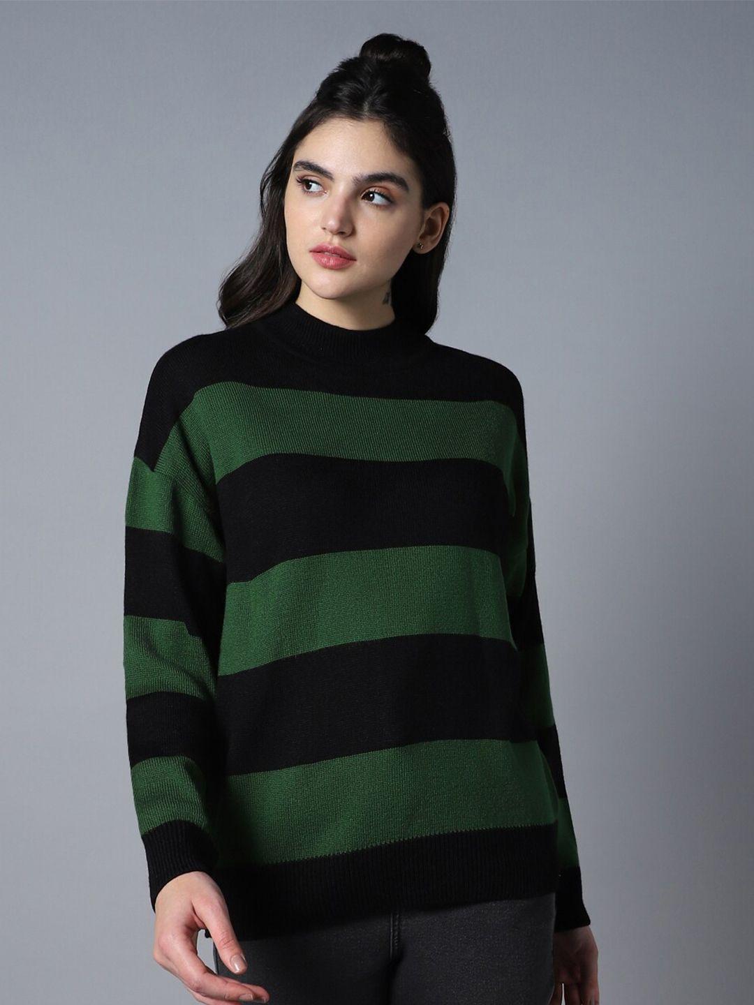 high star striped round neck long sleeve acrylic pullover sweaters