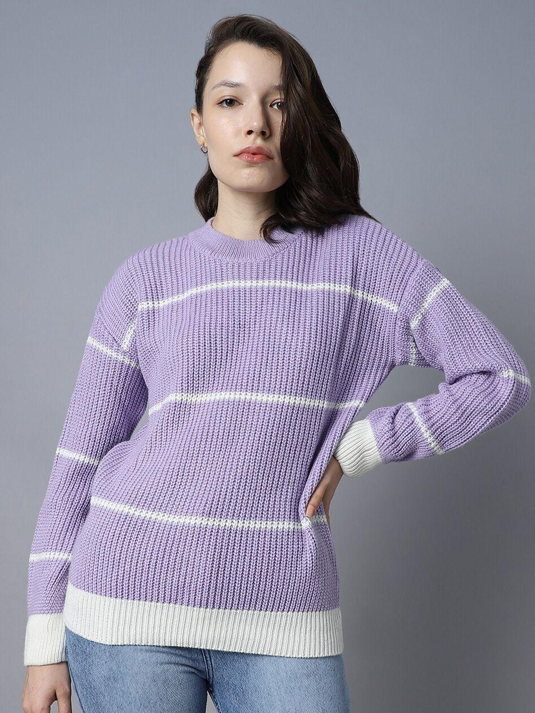high star striped round neck long sleeves acrylic pullover sweaters