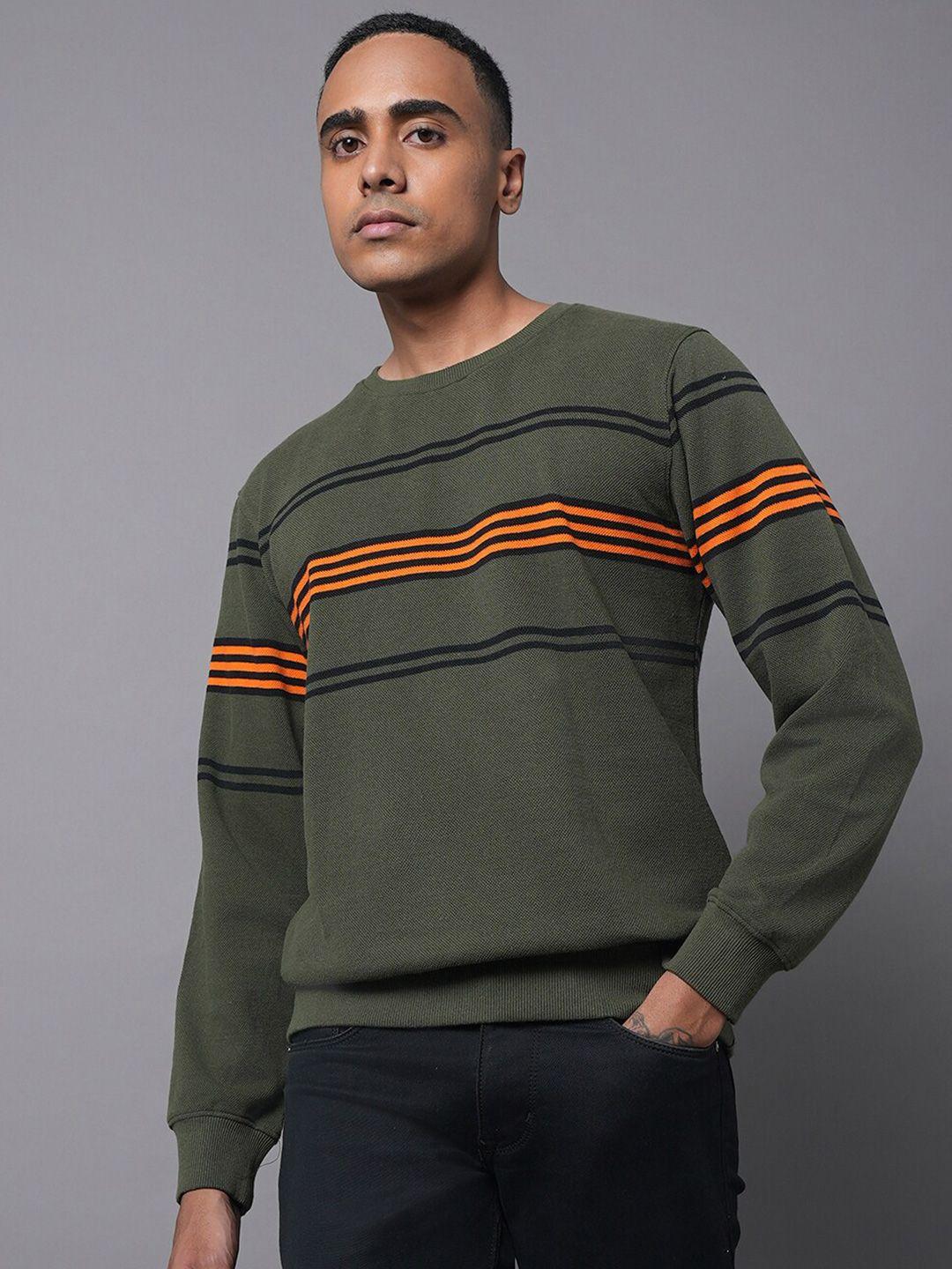 high star striped round neck long sleeves pullover sweatshirt
