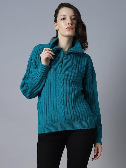 high star teal textured sweater