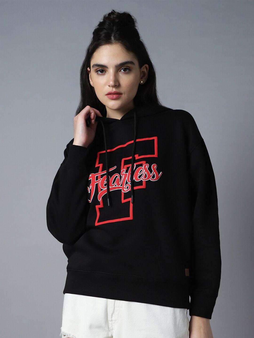 high star typography printed hooded neck long sleeve pullover sweatshirt