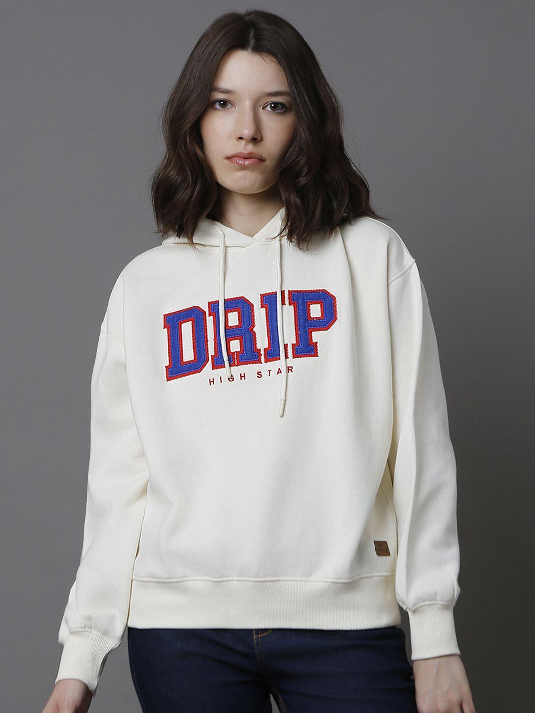 high star typography printed hooded sweatshirt