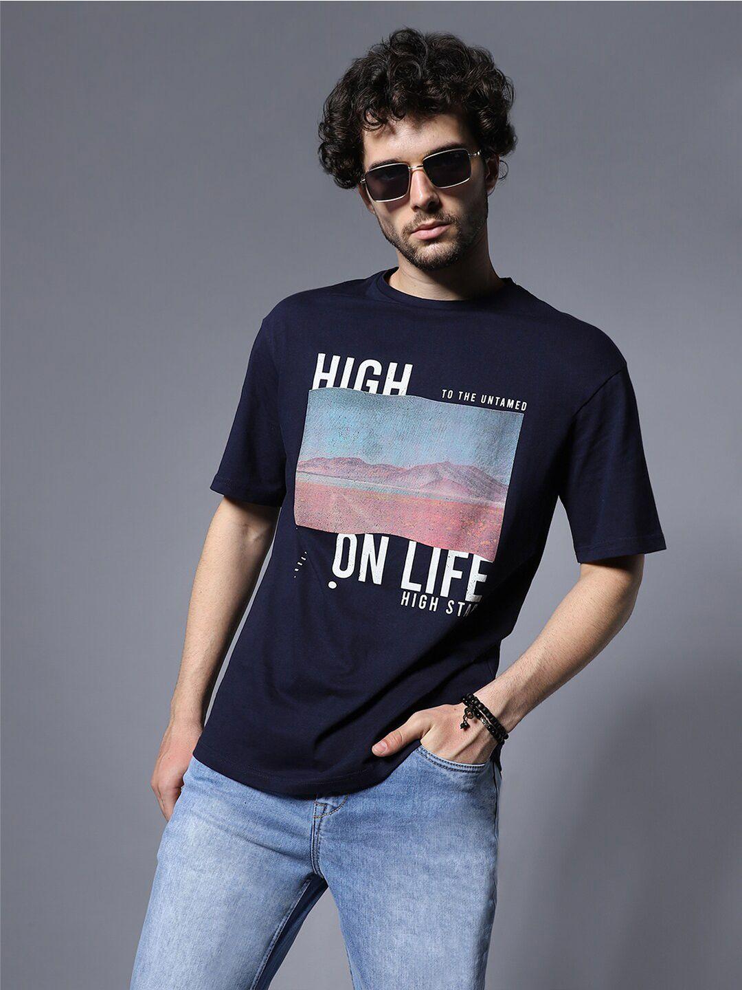 high star typography printed relaxed fit pure cotton t-shirt