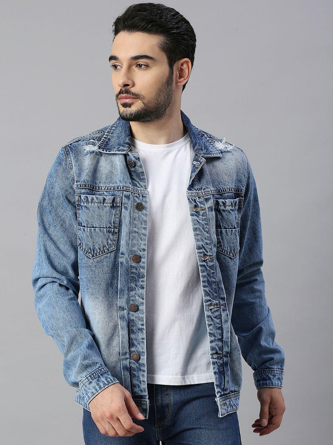 high star washed spread collar denim jacket