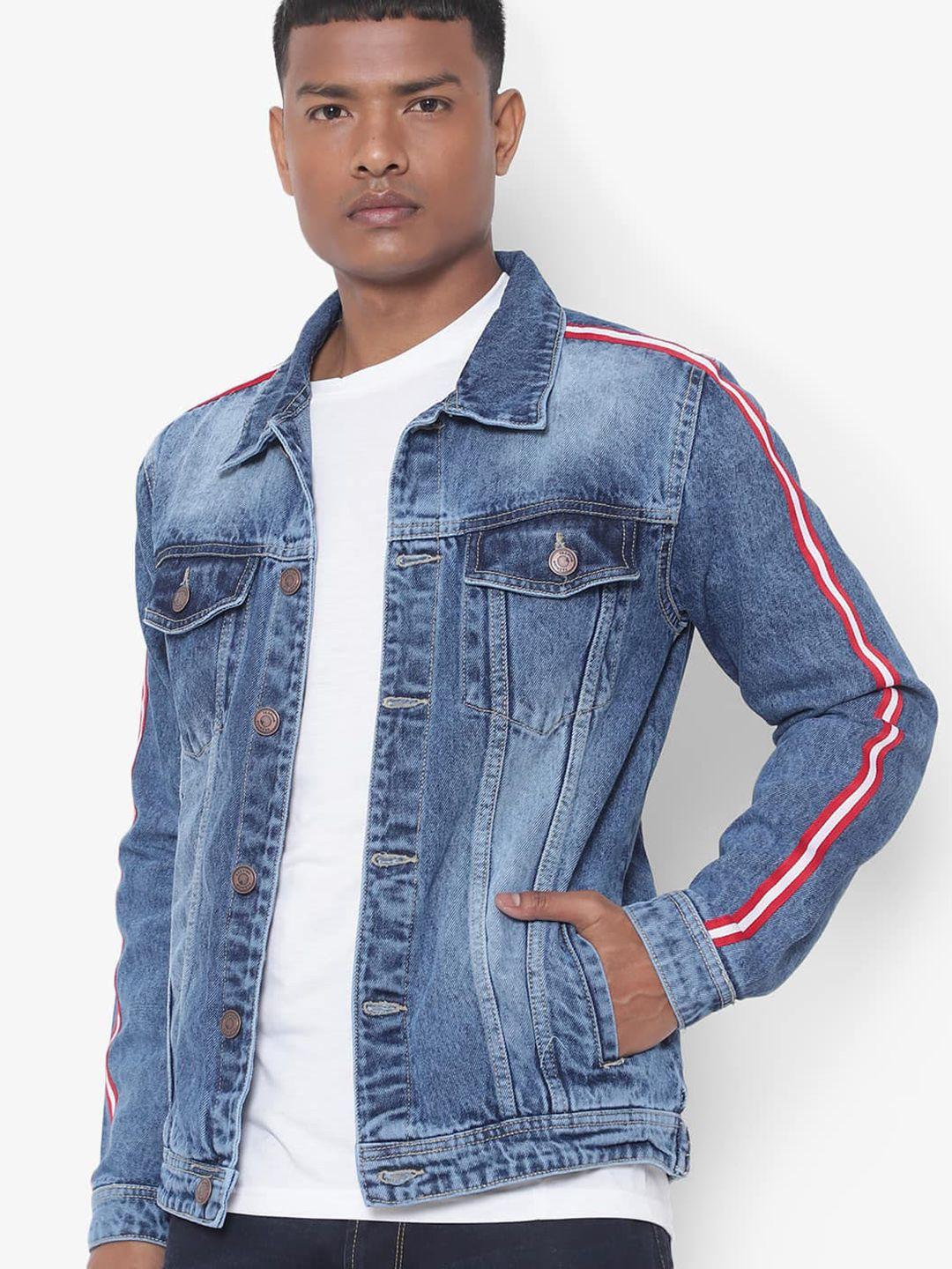 high star washed spread collar long sleeves denim jacket