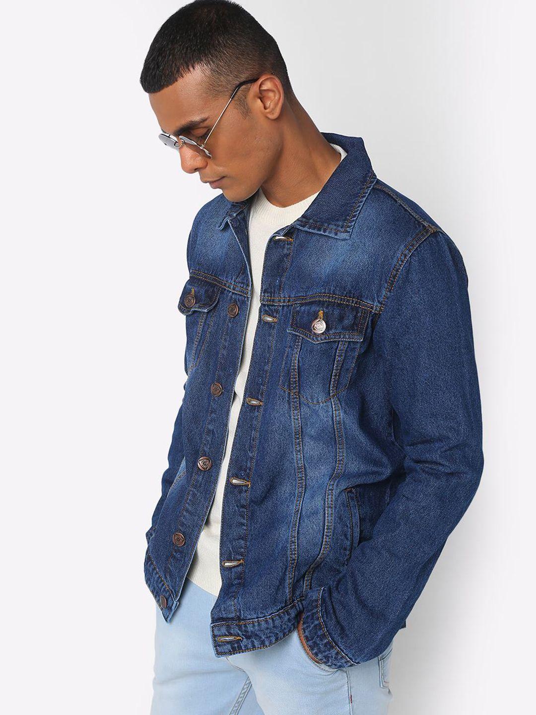 high star washed spread collar long sleeves denim jacket