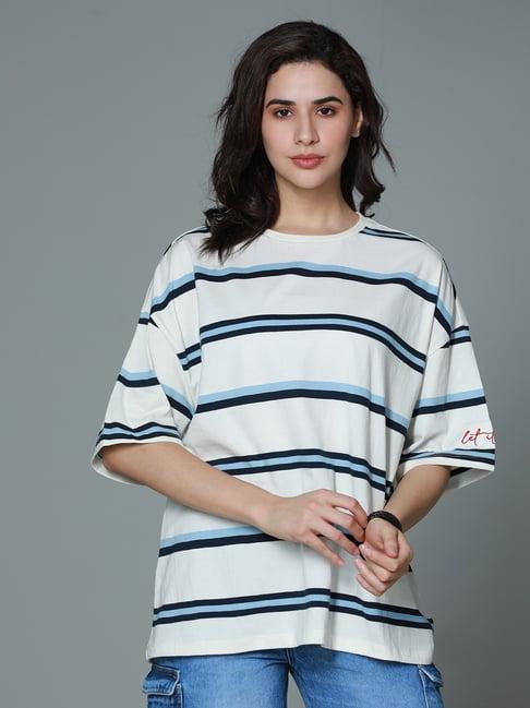 high star white cotton stripes oversized t-shirt