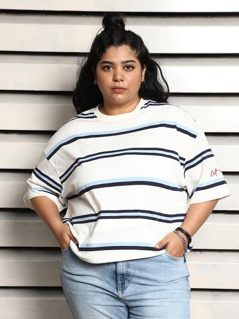 high star white cotton stripes oversized t-shirt