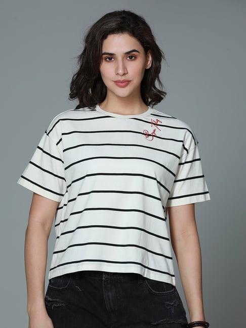 high star white cotton stripes t-shirt