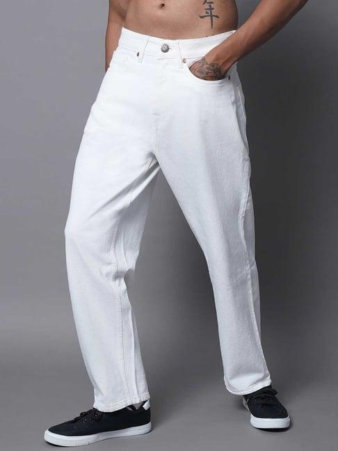 high star white relaxed fit lightly washed jeans