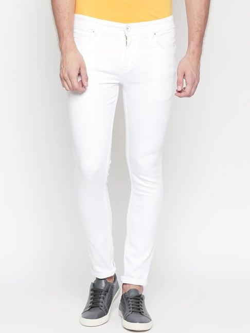 high star white slim fit heavily washed jeans