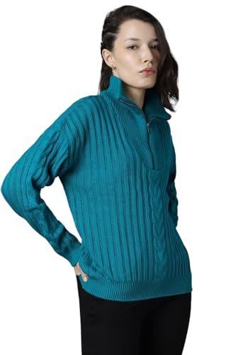 high star women's acrylic round neck sweater (hswsww23009_tl_s_blue