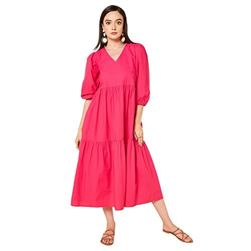high star women's cotton full-length maxi dresses (hswdrs23005_mg_magenta_l), pink