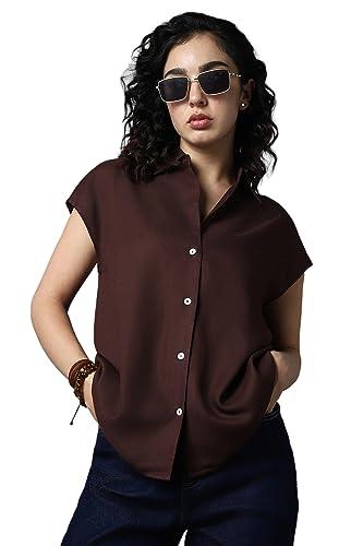 high star women's oversized shirt (hswshw23506_bn_brown m)