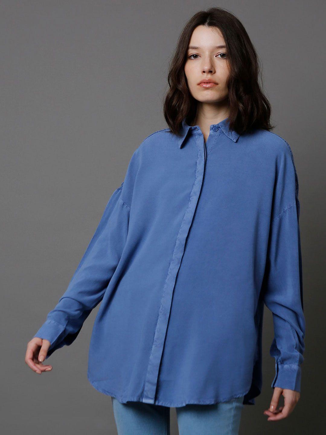 high star women blue classic opaque casual shirt