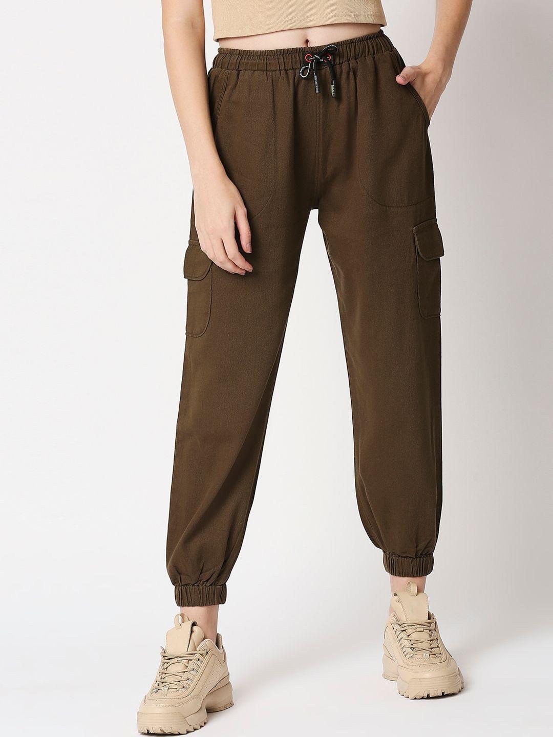 high star women brown solid loose fit high-rise joggers