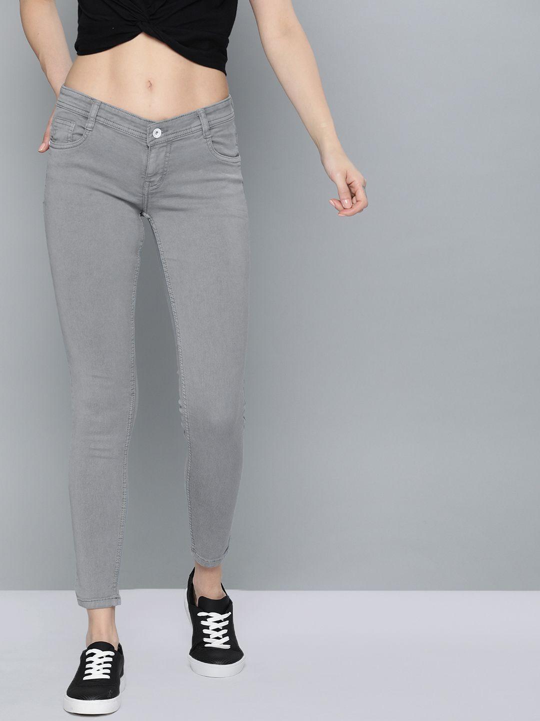 high star women grey slim fit mid-rise clean look stretchable jeans