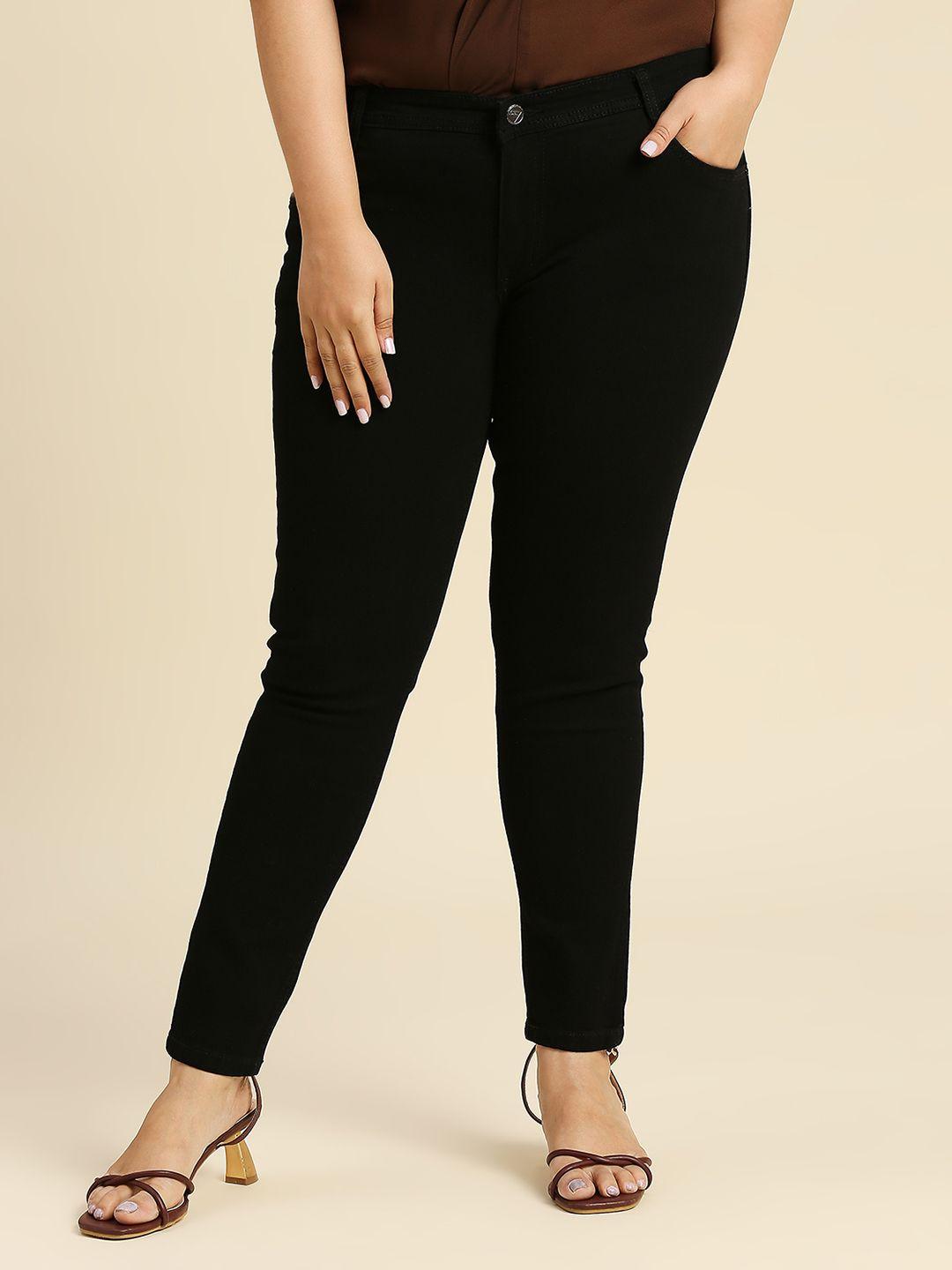 high star women plus size black slim fit mid-rise clean look stretchable jeans