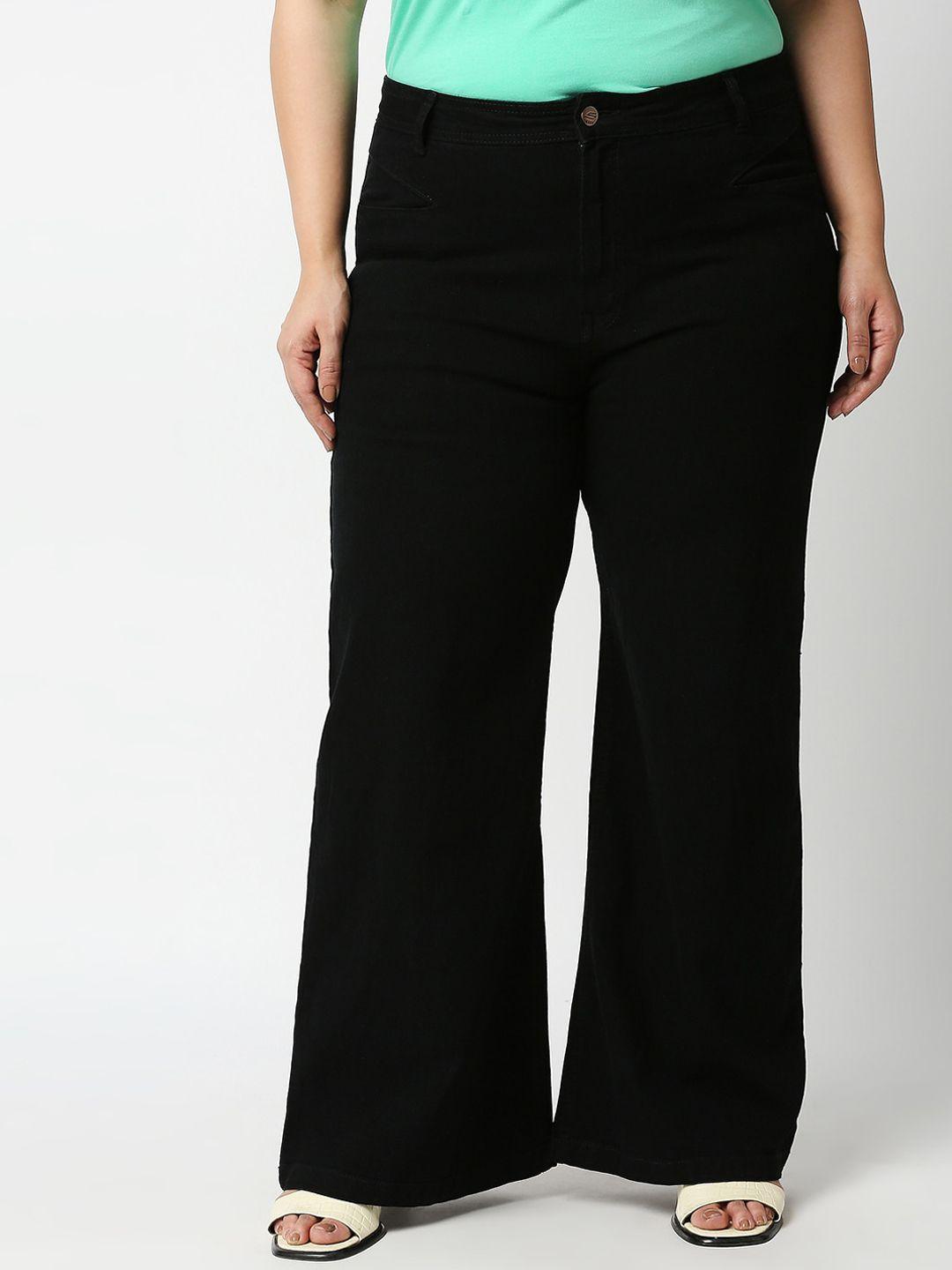 high star women plus size black wide leg high-rise stretchable jeans