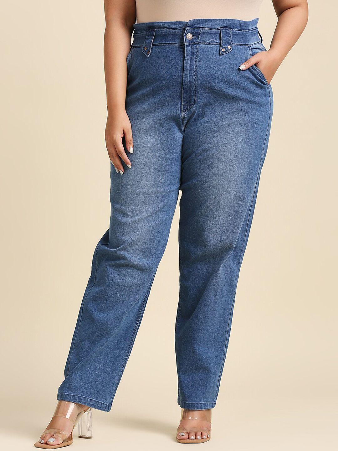 high star women plus size blue high-rise low distress light fade stretchable jeans