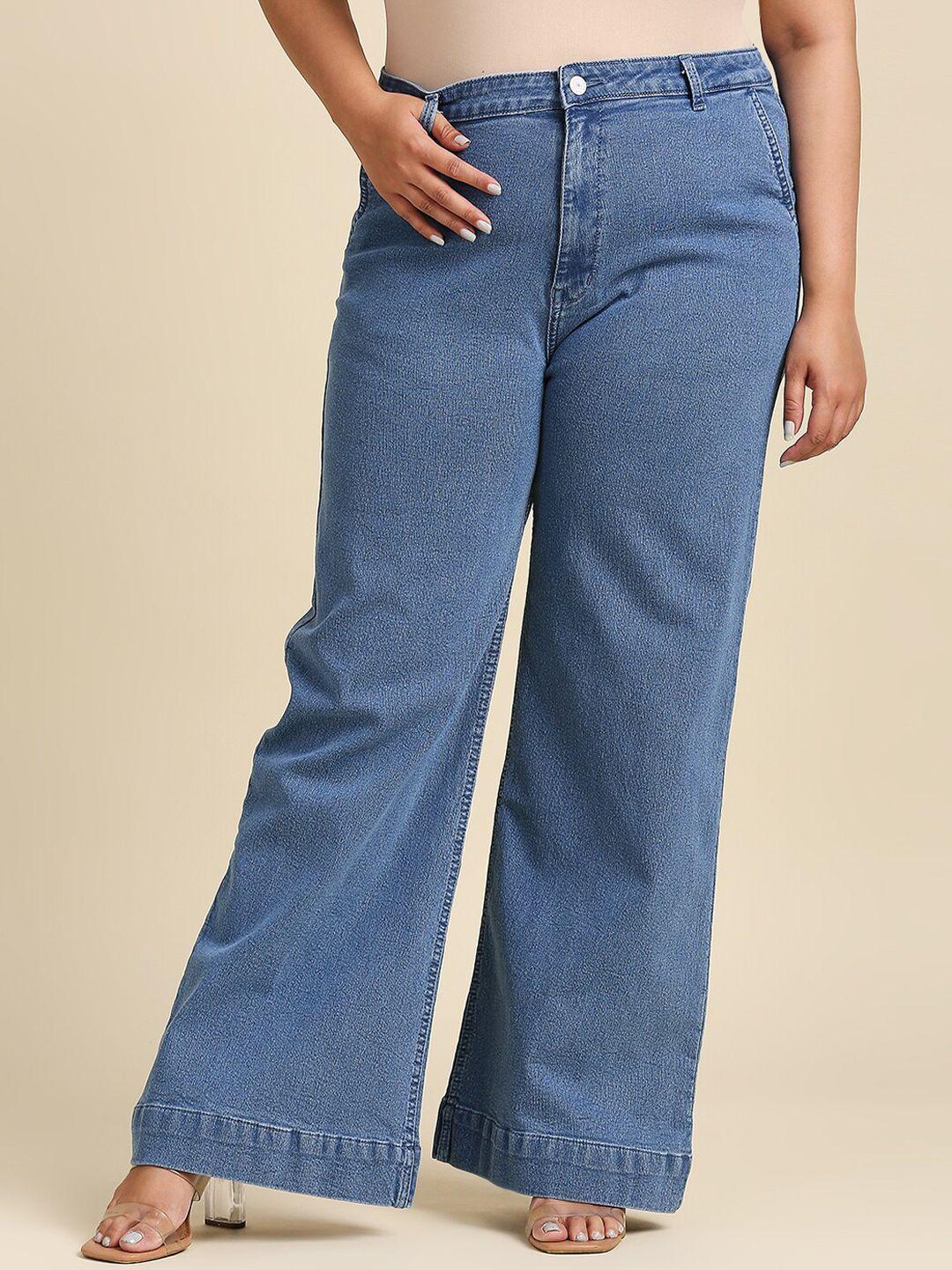 high star women plus size blue wide leg high-rise stretchable jeans