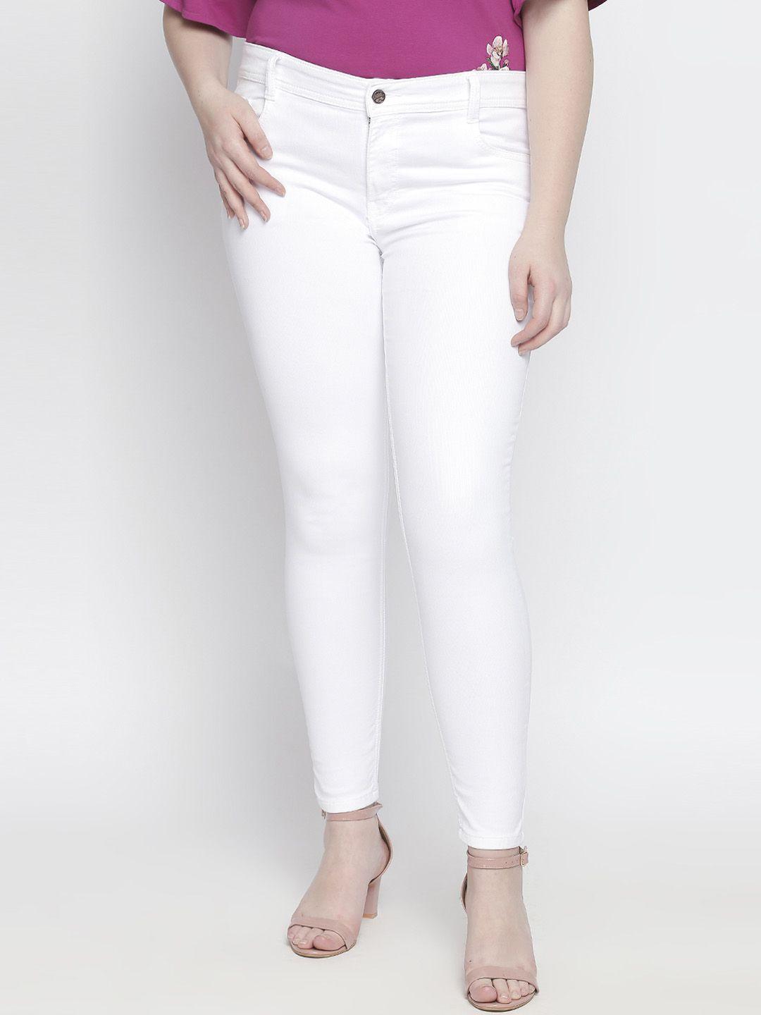 high star women plus size white slim fit mid-rise clean look stretchable jeans