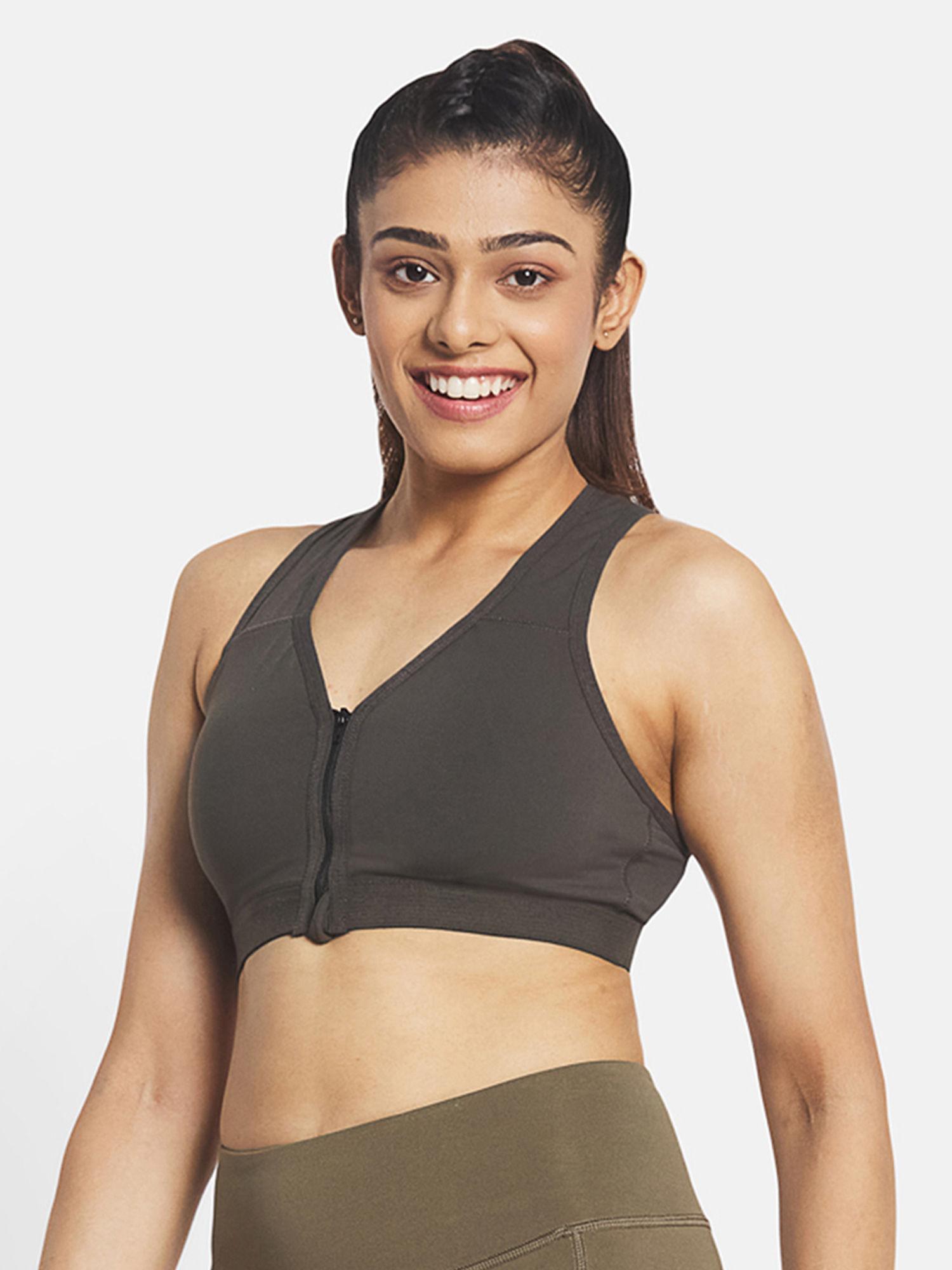 high support zip sports bra with removable padding for all training