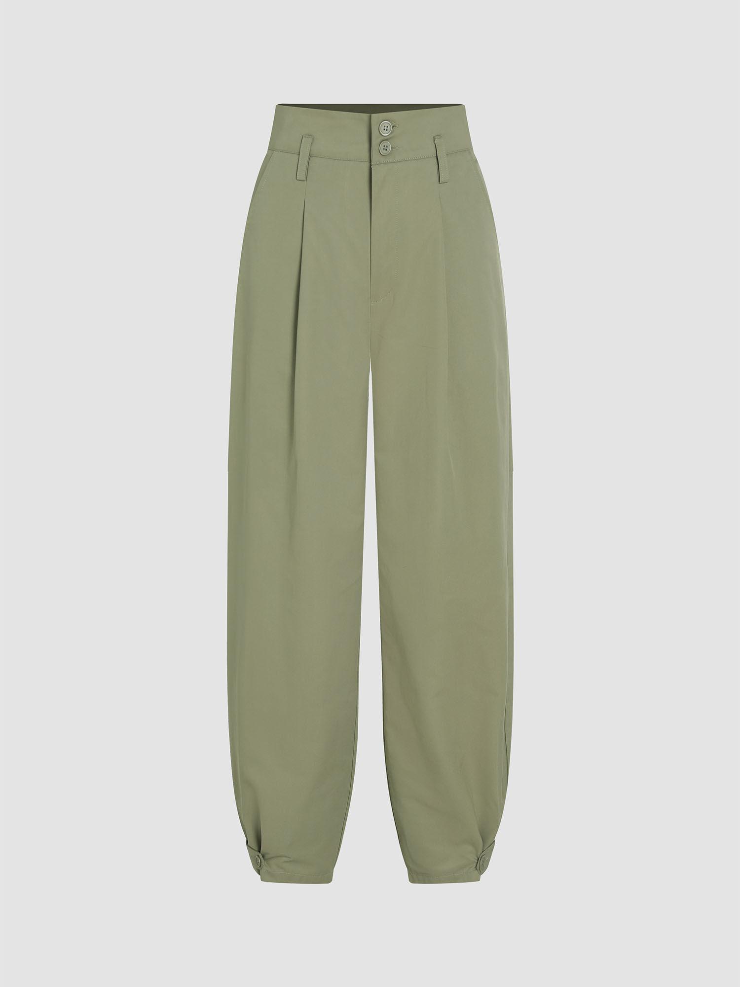 high waist button pleated jogger pants