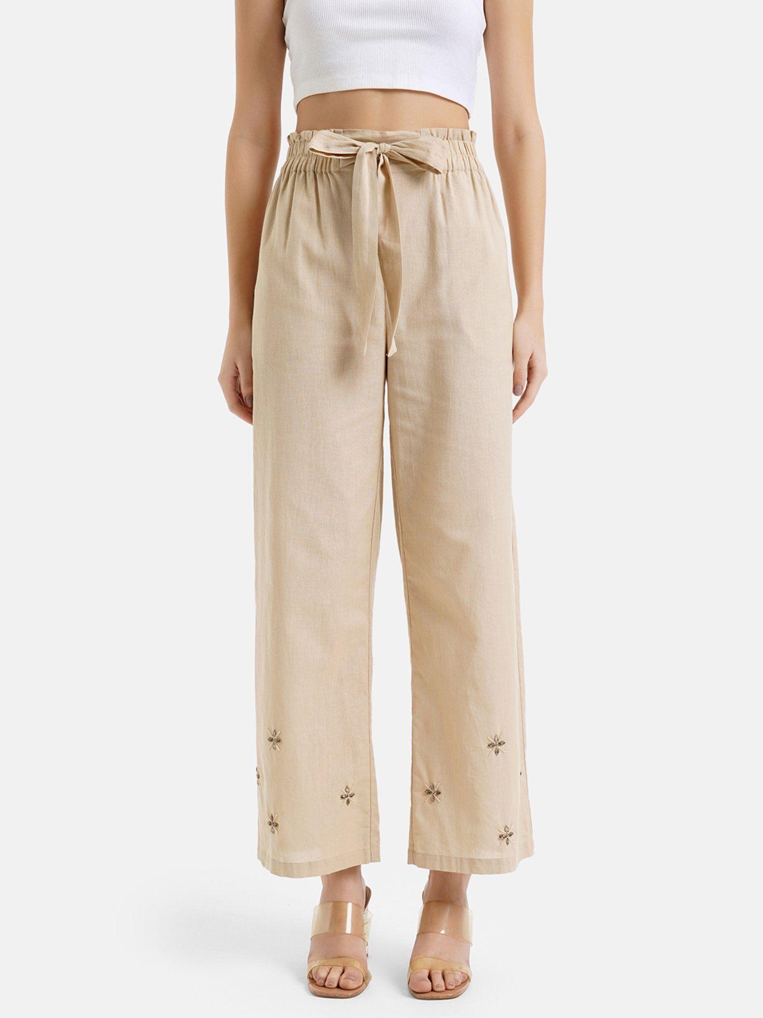 high waist embroidered linen pant