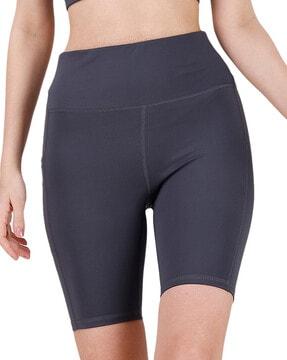 high-waist knee length quick dry athleisure sports shorts with pocket