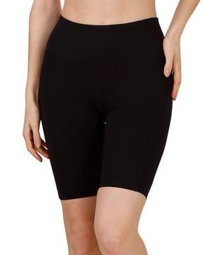 high-waist knee length quick dry athleisure sports shorts with pocket