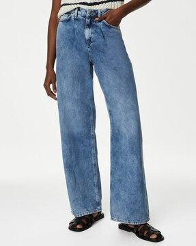 high-waist lightly washed wide-leg jeans