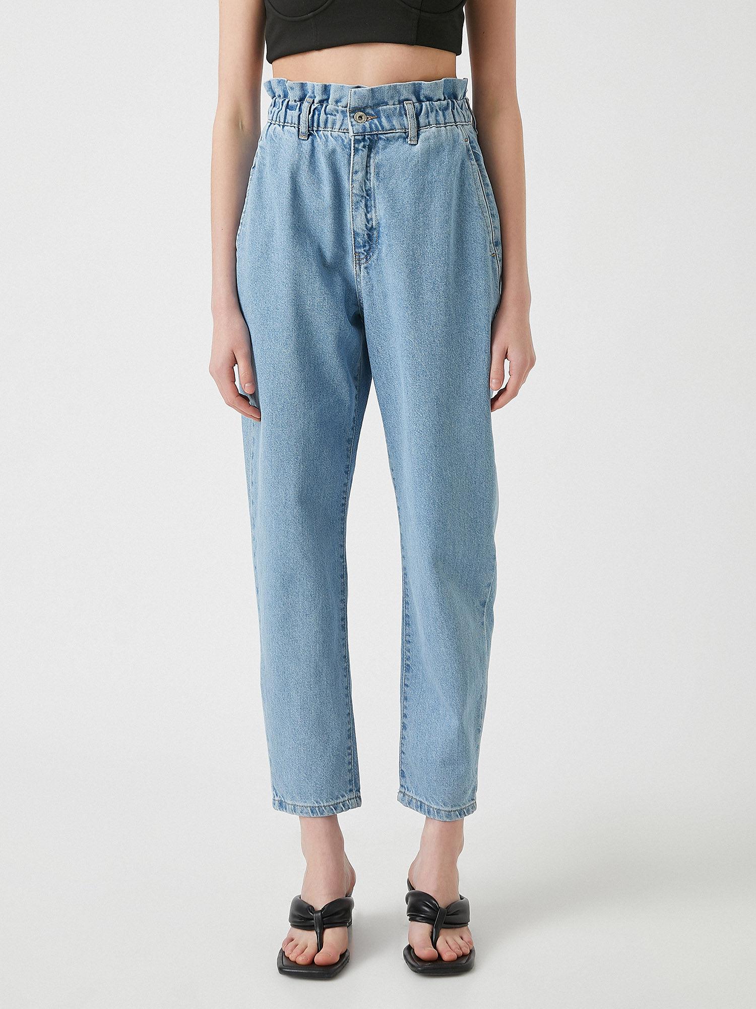 high waist open indigo jeans