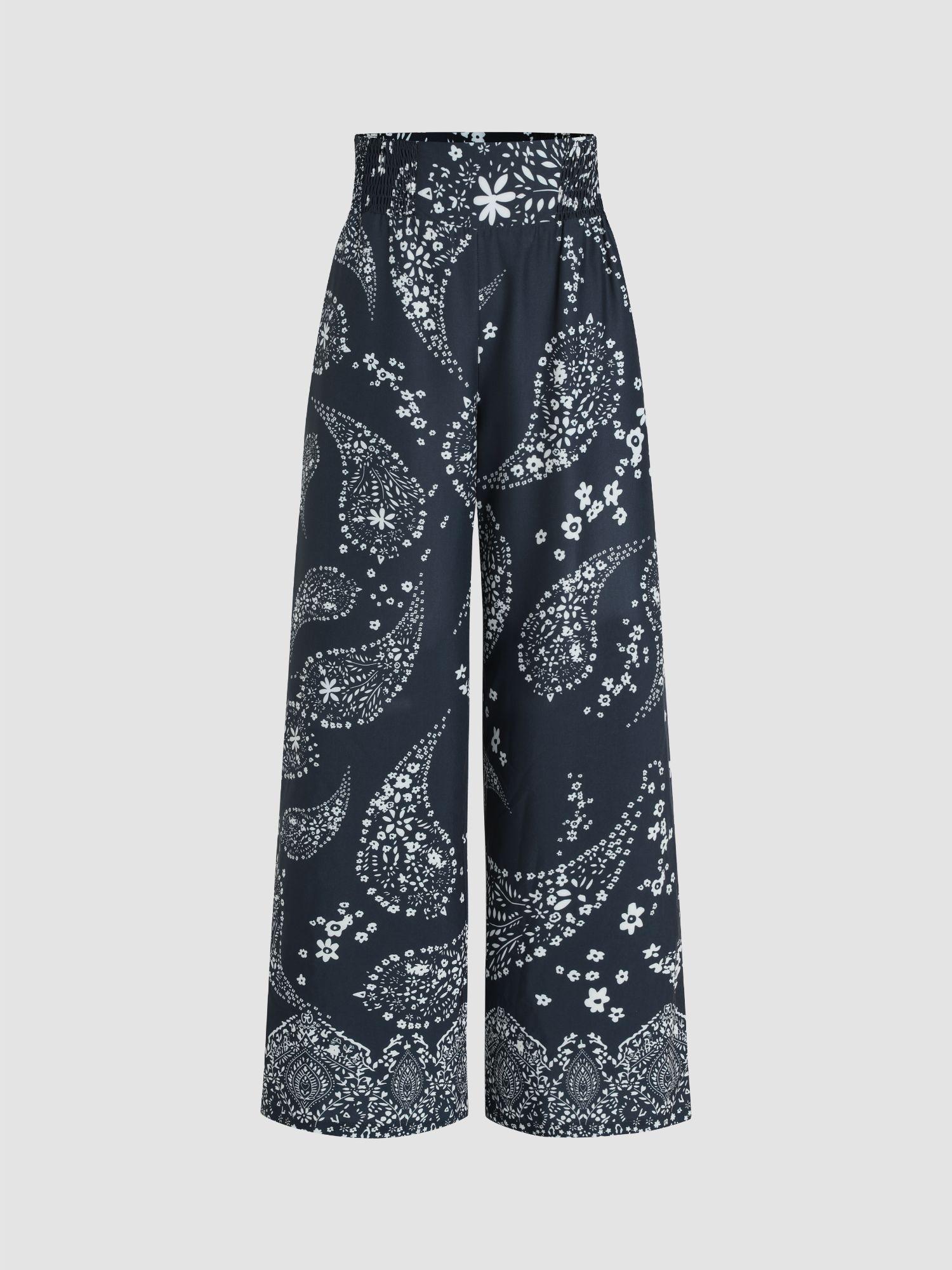 high waist paisley wide leg trousers