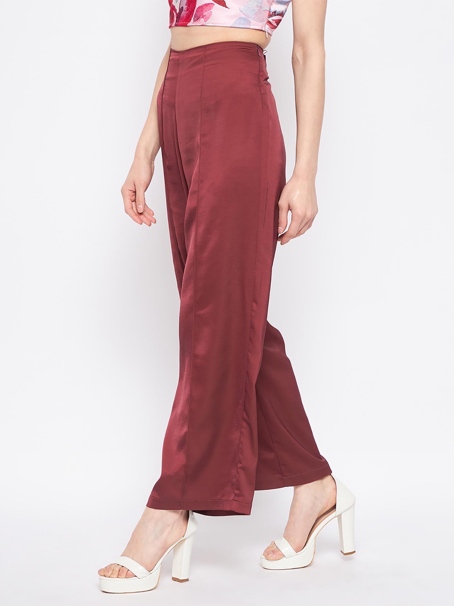 high waist pleated wine trouser