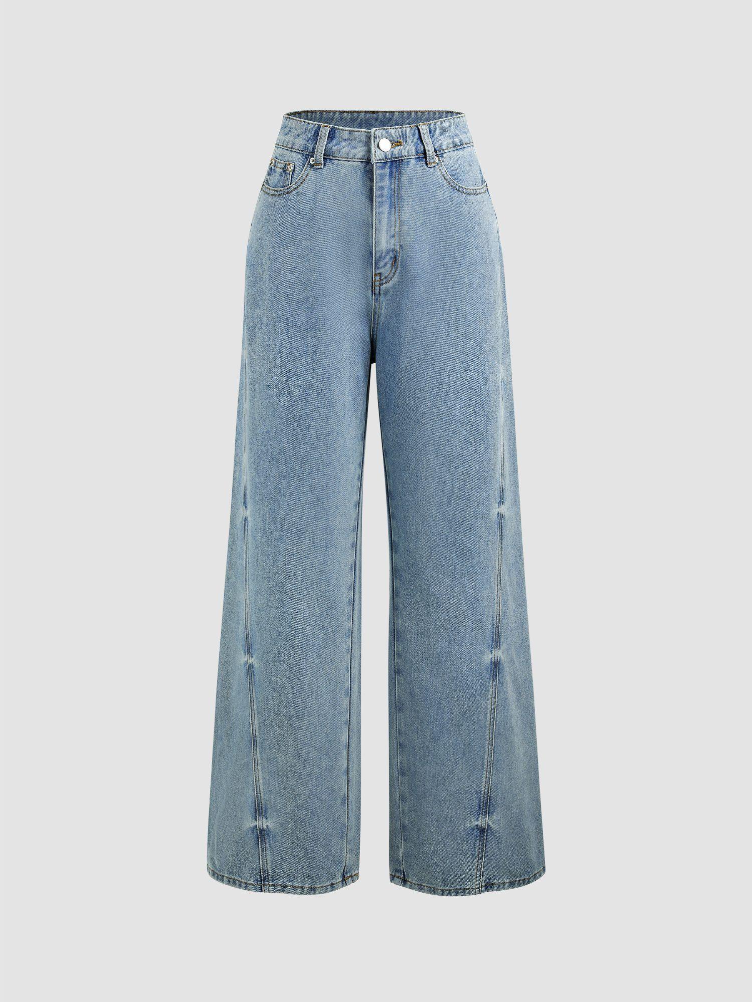 high waist pocket wide leg jeans