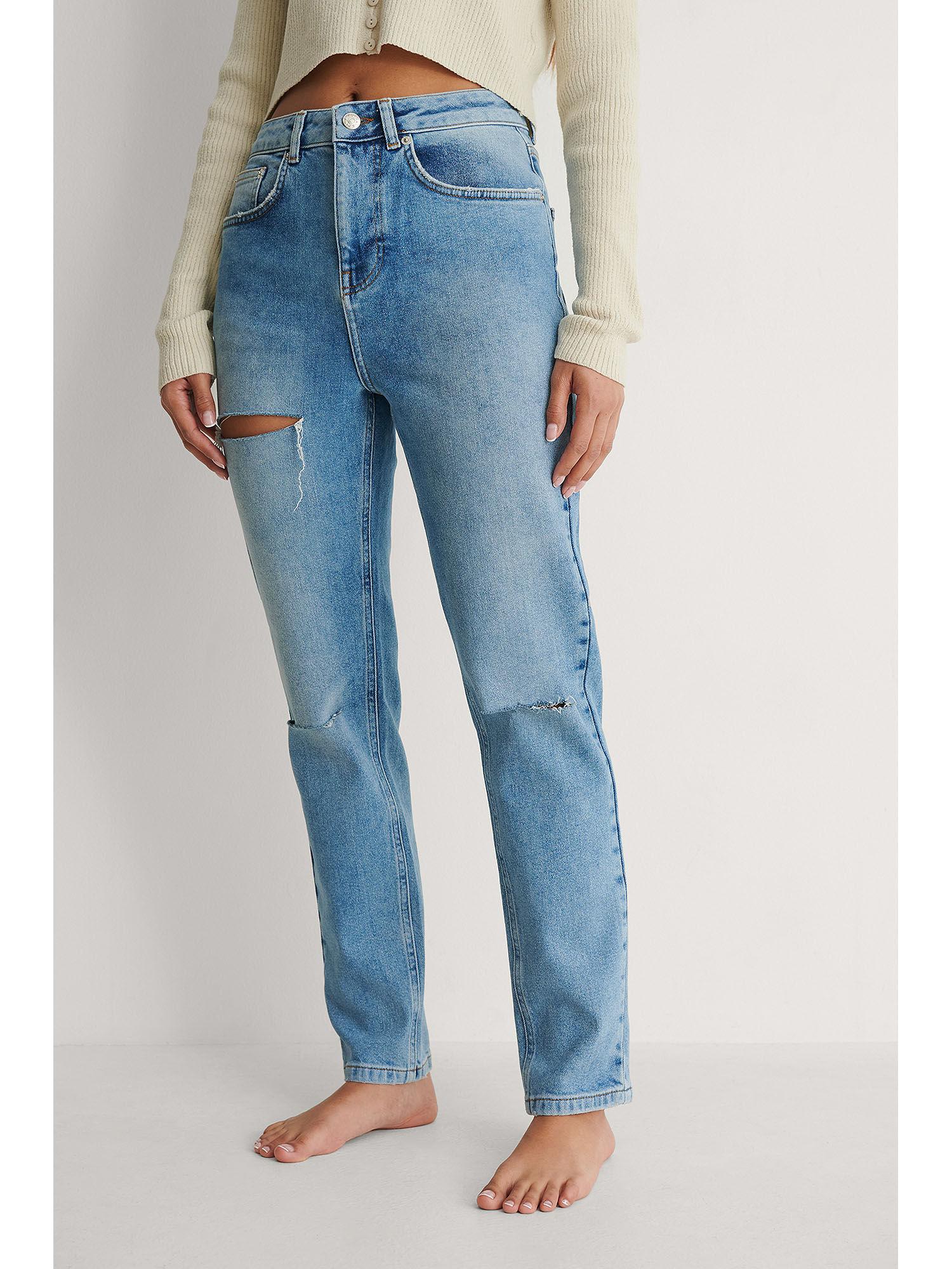 high waist slim destroyed jeans-mid blue