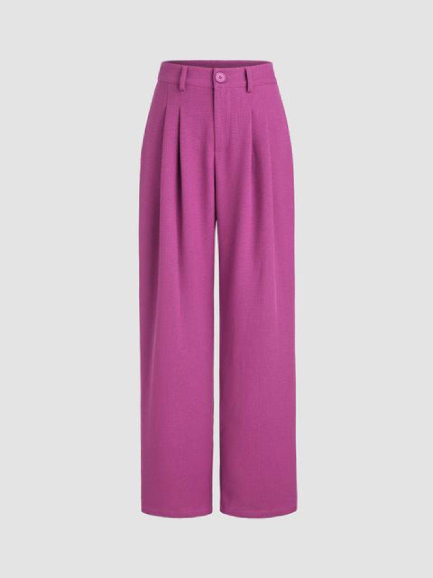 high waist solid pleated straight leg trousers