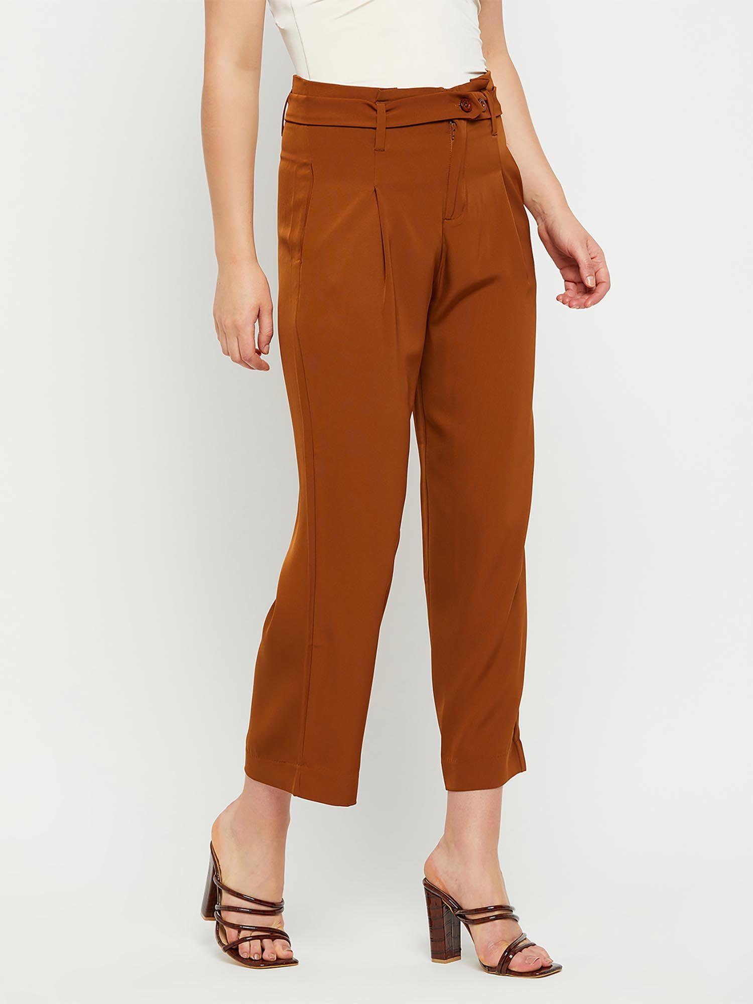 high-waist straight rust trouser