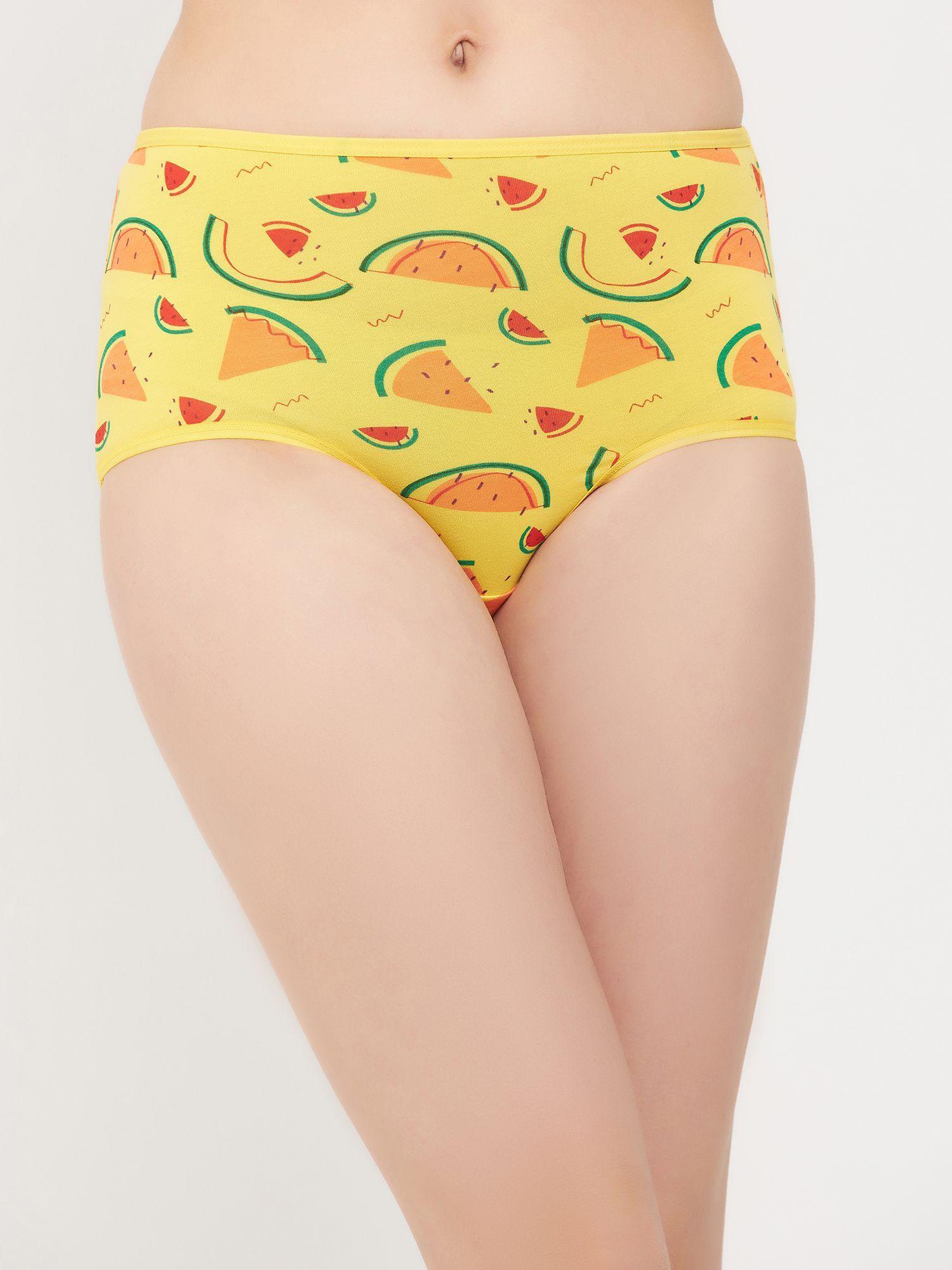 high waist tutty fruity print hipster panty - cotton - yellow