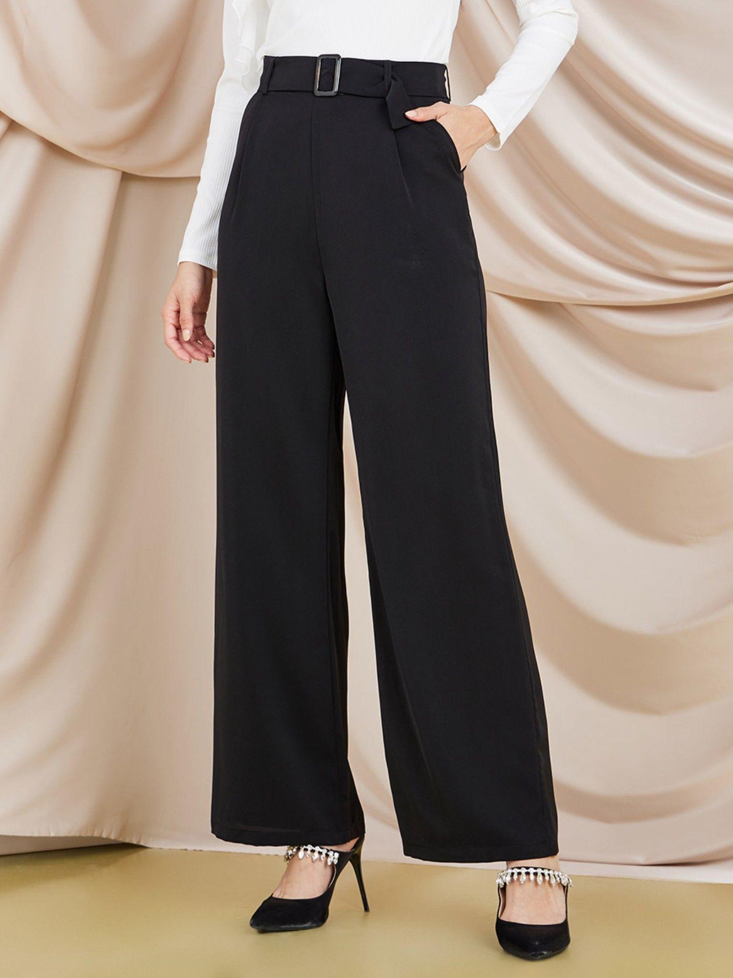 high waist wide leg belted trousers (set of 2)