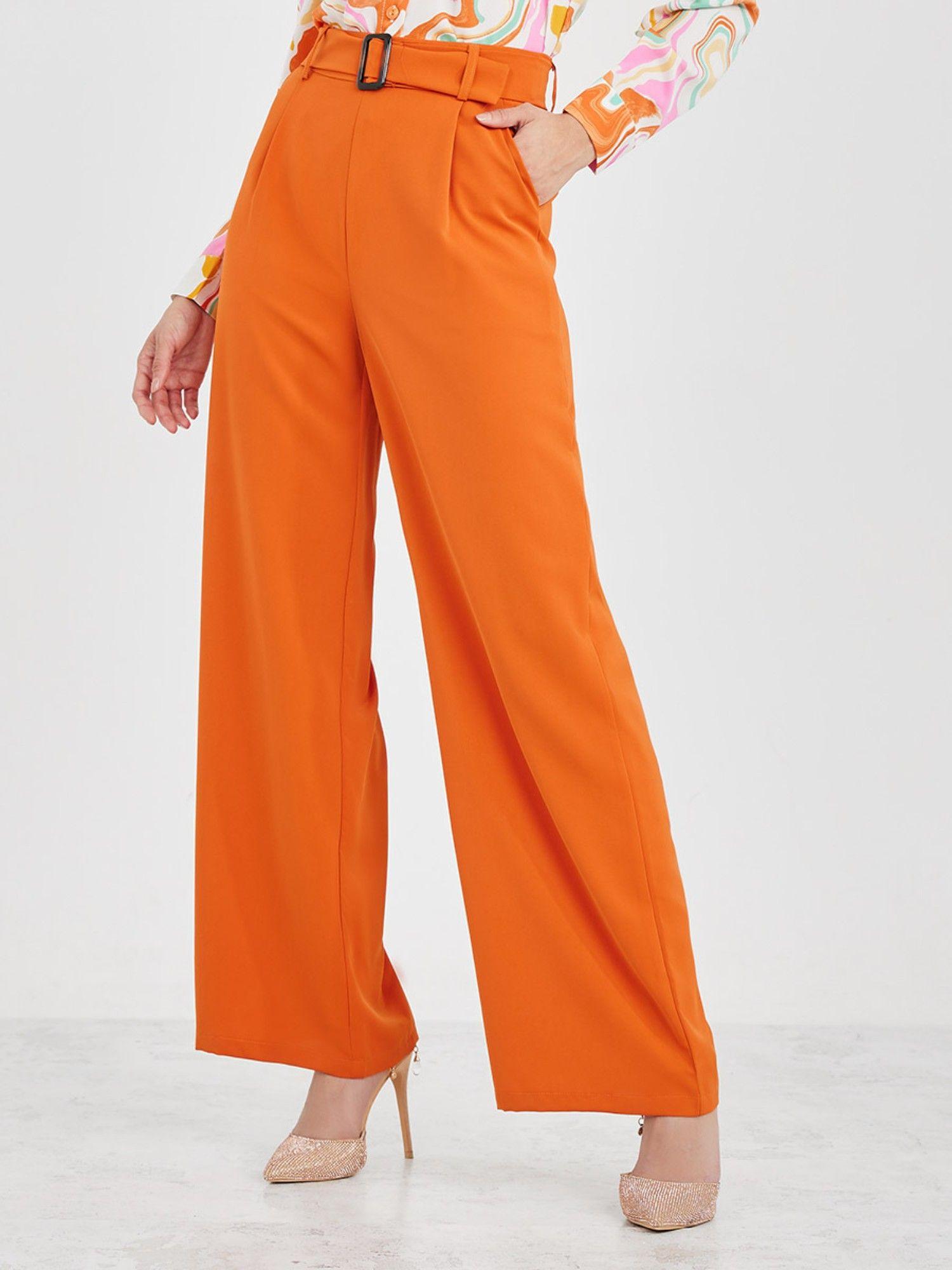 high waist wide leg belted trousers (set of 2)