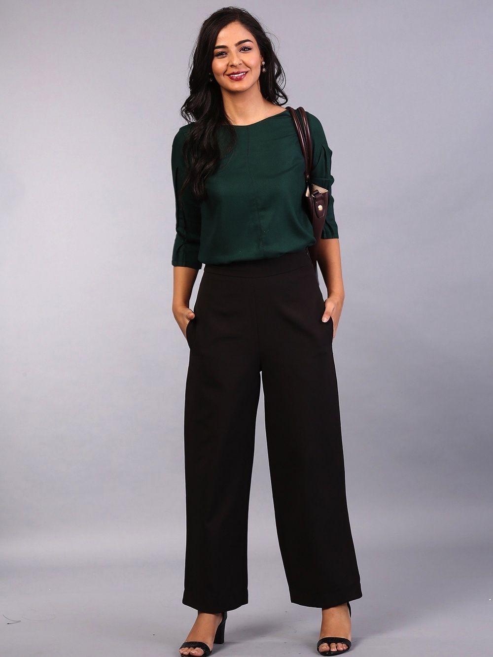 high waist wide leg trousers - black