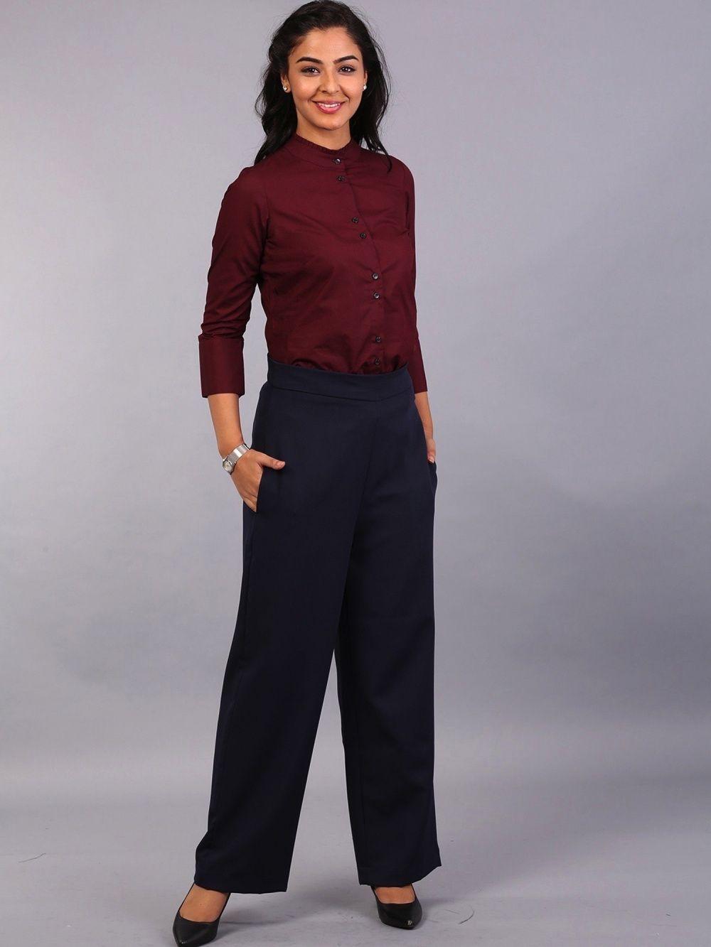 high waist wide leg trousers - navy blue