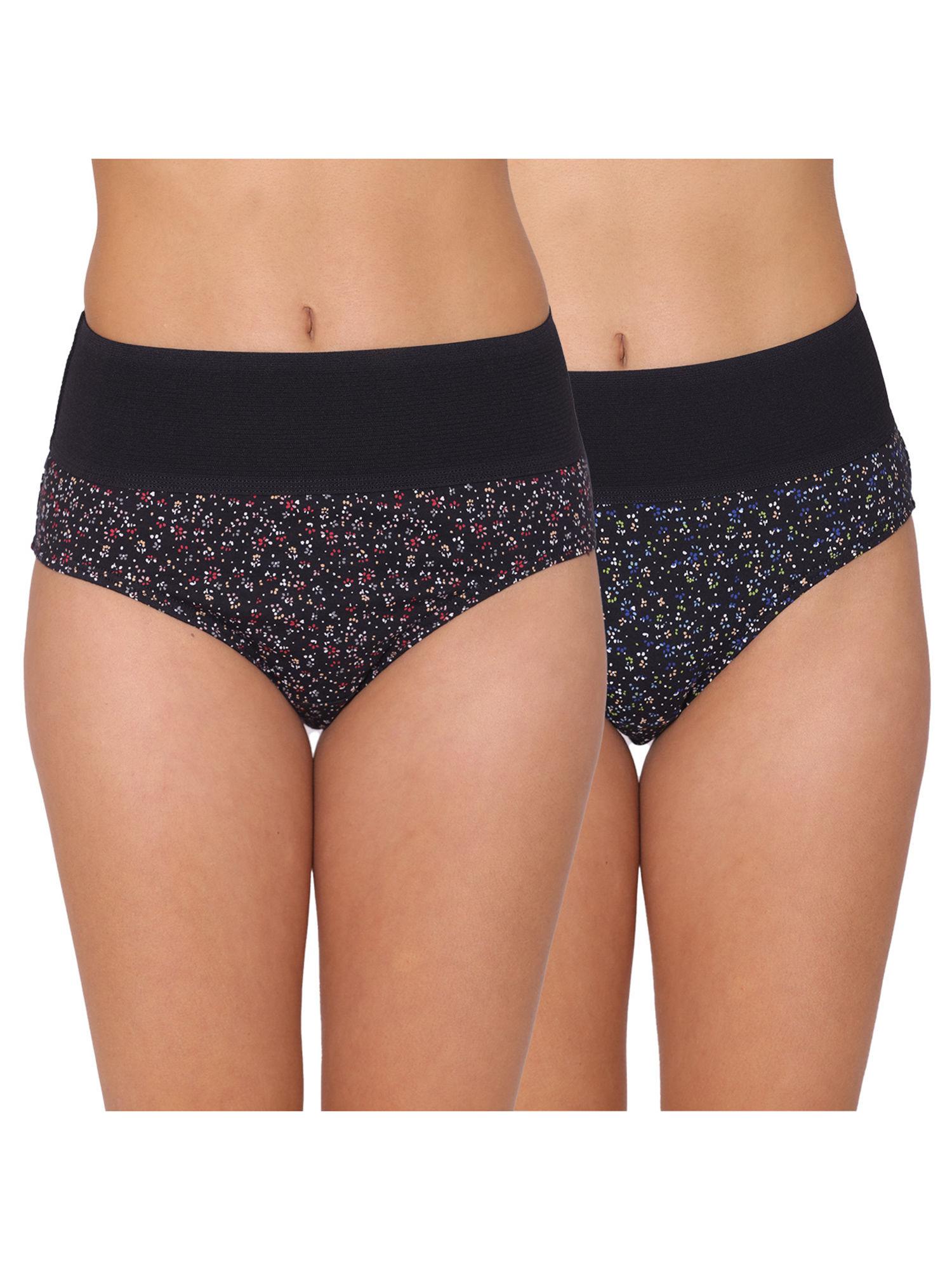 high waisted cotton stretch briefs for women - multi-color (pack of 2)