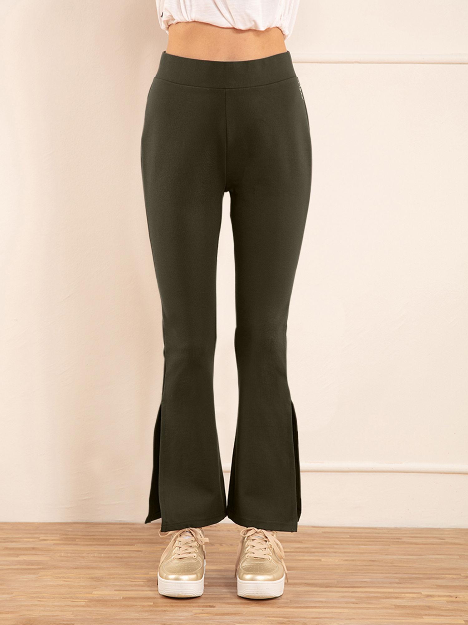 high waisted flared pants- nyat234 beetle green