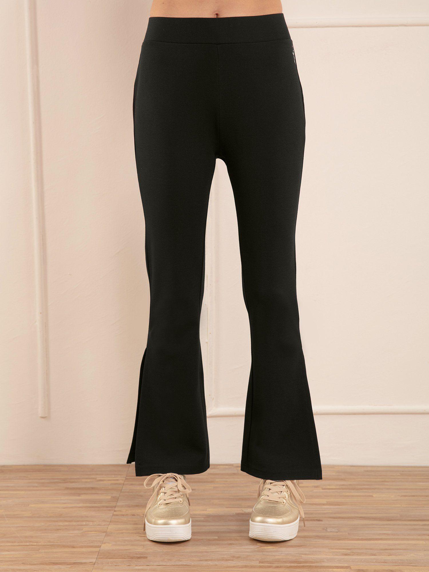 high waisted flared pants- nyat234 jet black